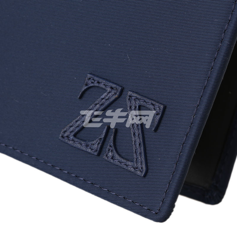zegna 男款尼龙拼皮双z短款翻盖对折钱夹 e0810x 藏青/黑色