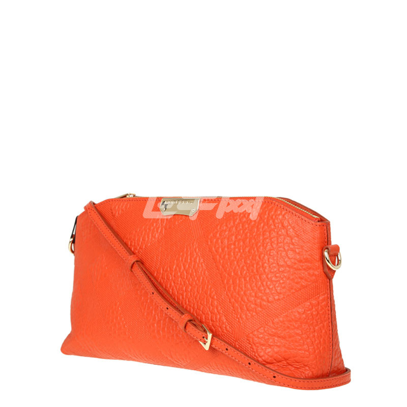 burberry 巴宝莉 女士粒面小牛皮格纹手拿包 铜橙色