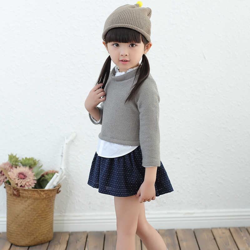 闪电猴 童装女装秋款针织淑女公主裙长袖连衣裙 bya32d005